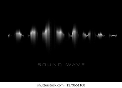 Sound wave on the black background. Monochrome symbol of  audio signal.