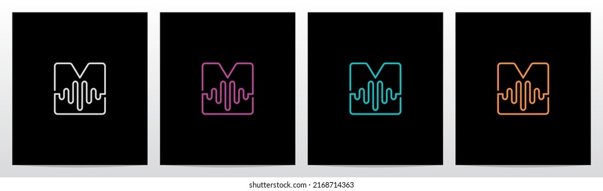 Sound Wave On Outline Letter Logo Design M