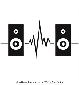 sound wave in one line art style between two music speakers symbolizing audio technology sound engineering and modern music system design for creative visuals
