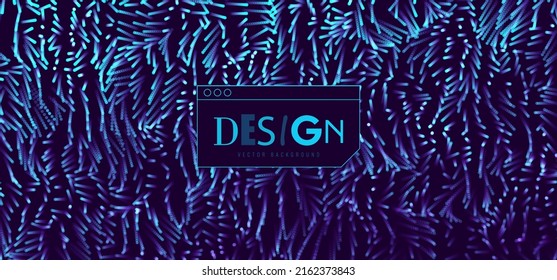 Sound Wave Particles Background with Trendy Text Box Design. Dynamic Audio Visualization Dots Lines for Music Event Flyers, Posters, Banners, Merch. Vector Illustration.