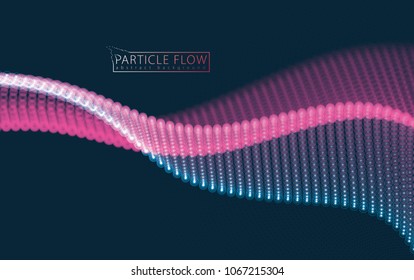 Sound wave, particles flow, effect in motion. Blurred lights vector abstract background. Beautiful wave shaped array of glowing dots.