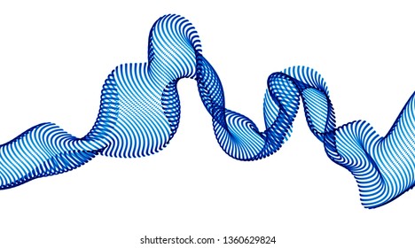 Sound wave, particles flow, effect in motion. dynamic vector abstract background. 3d shape dots blended mesh, future technology relaxing wallpaper.