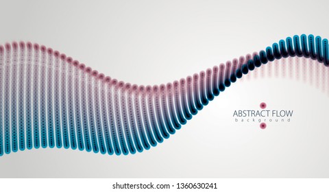 Sound wave, particles flow, effect in motion. Blurred bubbles vector abstract background. Beautiful wave shaped array of glowing dots.