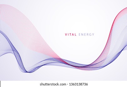 Sound wave, particles flow, effect in motion. dynamic vector abstract background. 3d shape dots blended mesh, future technology relaxing wallpaper.