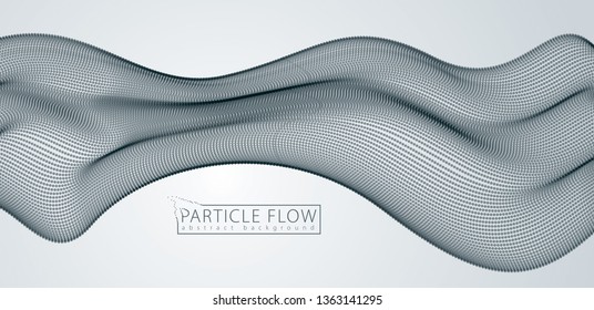 Sound wave, particles flow, effect in motion. Blurred dots vector abstract background. Beautiful wave shaped array of defocused circles.