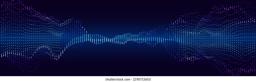 Partículas de ondas sonoras. Visualización de datos musicales. Los Círculos Dinámicos Pegan Partículas De Fondo De Partidos Ultraancho. Ilustración vectorial. Ecualizador de sonido digital.