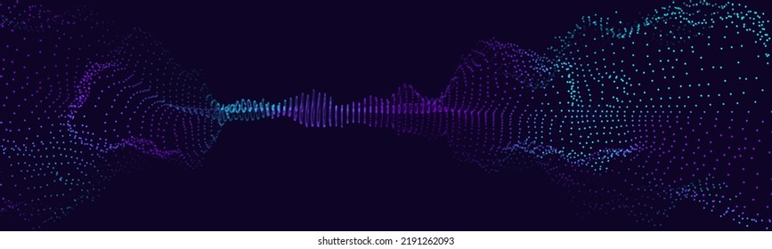 Sound Wave Particles. Music Data Visualization. Dynamic Circles Dots Particles Ultrawide Party Background. Vector Illustration. Digital Sound Equalizer.