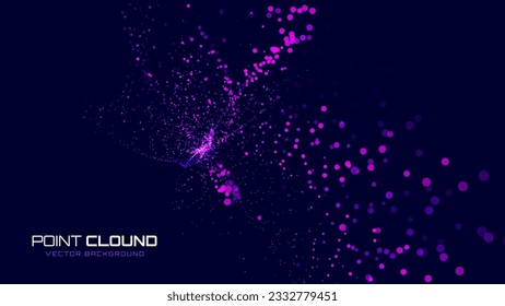 Sound Wave Particles. Music Data Visualization. Dynamic Circles Dots Particles Ultrawide Party Background. Vector Illustration. Digital Sound Equalizer.