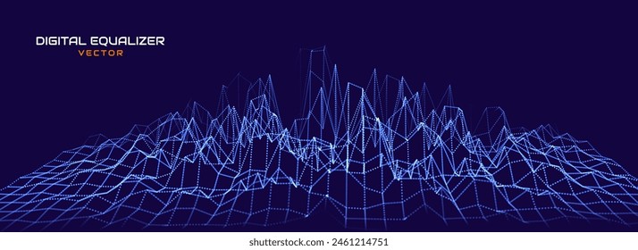 Sound Wave Particles. Music Data Visualization. Dynamic Circles Dots Particles Ultrawide Party Background. Vector Illustration. Digital Sound Equalizer.