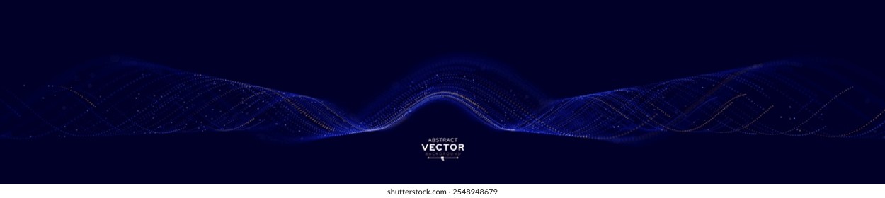 Sound Wave Particles. Music Data Visualization. Dynamic Circles Dots Particles Ultrawide Party Background. Vector Illustration. Digital Sound Equalizer.