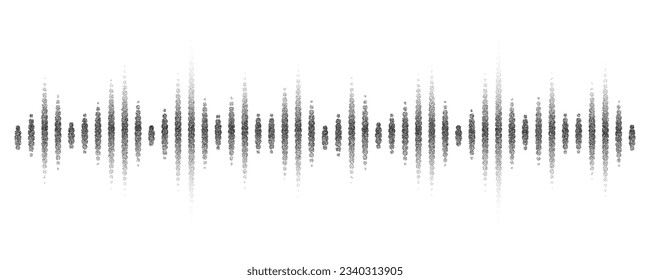 Sound wave pattern. Dotted music frequency. Halftone grunge border. Digital equalizer. Vector illustration isolated on white background.