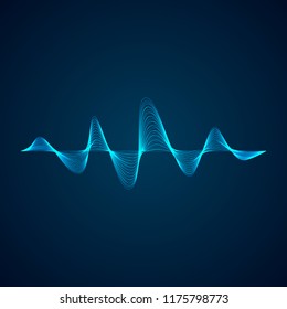 Sound wave pattern. Equalizer graf design. Abstract blue digital waveform. Vector illustration isolated on dark background