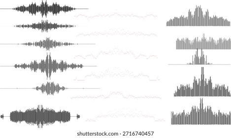 Sound wave patterns on a with various black audio waveforms