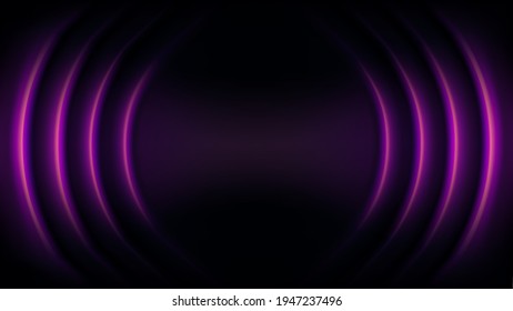 Ola sonora. Vector de ondas basales de neón púrpura rosa. las luces iluminan el fondo abstracto. Rayos azules. Fondo futurista de estilo tecnológico. Ilustración gráfica