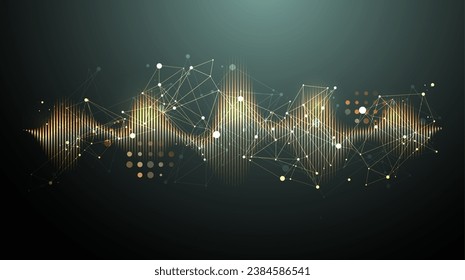 Sound wave with plexus effect. Dynamic vibration wallpaper. Frequency pulse modulation vector illustration. Handmade art.