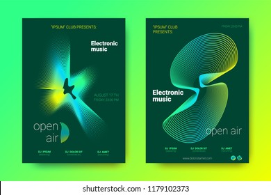Sound Wave Poster of Electronic Music Event. Abstract Background with Gradient Circle and Lines. Distortion of Colorful Wave Stripes. Flyer in Bright Modern Style. Vector Cover with Wave Equalizer.