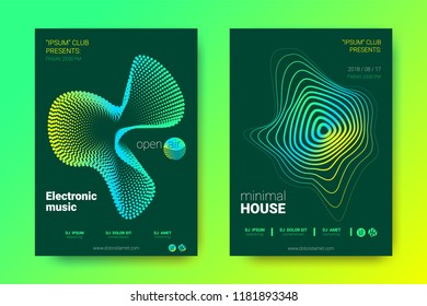 Sound Wave Poster of Electronic Music Event. Abstract Background with Gradient Circle and Lines. Distortion of Colorful Wave Stripes. Flyer in Bright Modern Style. Vector Cover with Wave Equalizer.