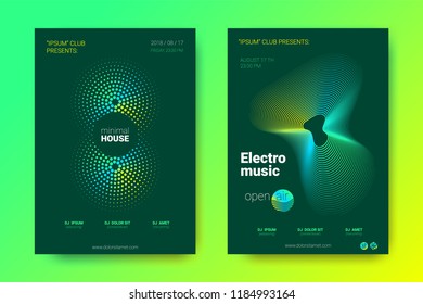 Sound Wave Poster of Electronic Music Event. Abstract Background with Gradient Circle and Lines. Distortion of Colorful Wave Stripes. Flyer in Bright Modern Style. Vector Cover with Wave Equalizer.