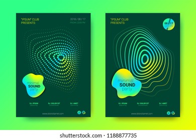 Sound Wave Poster of Electronic Music Event. Abstract Background with Gradient Circle and Lines. Distortion of Colorful Wave Stripes. Flyer in Bright Modern Style. Vector Cover with Wave Equalizer.