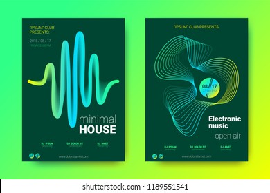 Sound Wave Poster Of Electronic Music Event. Abstract Background With Gradient Circle And Lines. Distortion Of Colorful Wave Stripes. Flyer In Bright Modern Style. Vector Cover With Wave Equalizer.