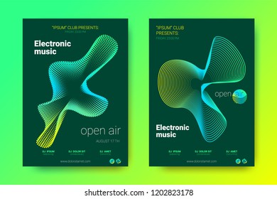 Sound Wave Poster of Electronic Music Event. Abstract Background with Gradient Circle and Lines. Distortion of Colorful Dotted Stripes. Flyer in Bright Modern Style. Vector Cover with Wave Equalizer.