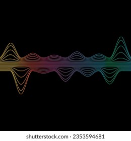 Sound wave rainbow wavy line gradients. Radio frequency. Abstract geometric shape on a black background. Vector illustration.