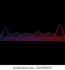 Gradientes de línea ondulada con ondulación en arco iris. Frecuencia de radio. Forma geométrica abstracta sobre un fondo negro. Ilustración vectorial.