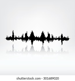 Sound wave with reflection on grey background. Audio equalizer technology, pulse musical. Vector illustration. Sound wave icon. Radio wave