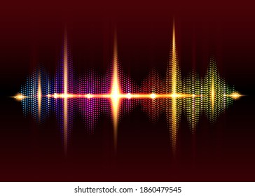 sound wave rhythm background. Spectrum color digital Sound Wave equalizer, technology and earthquake wave concept, design for music industry. Glow Light Dot lines style Vector isolated on black 
