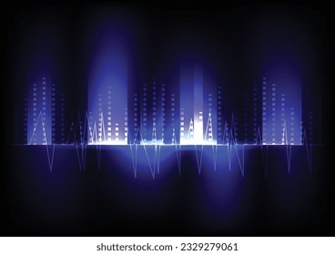 Antecedentes de ritmo de onda sonora, concepto de tecnología, ilustración vectorial de fondo de innovación digital futurista