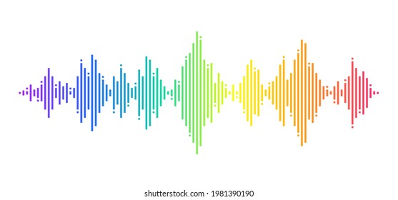 Sound wave rhythm. Colorful digital equalizer. Abstract wavy stripes on a white background isolated.