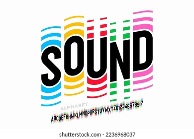 Sound wave rhythm font design, alphabet letters and numbers vector illustration