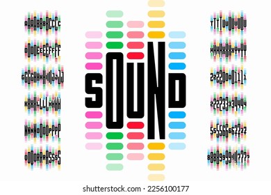 Sound wave rhythm font design, alphabet letters and numbers vector illustration