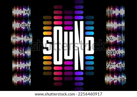 Sound wave rhythm font design, alphabet letters and numbers vector illustration