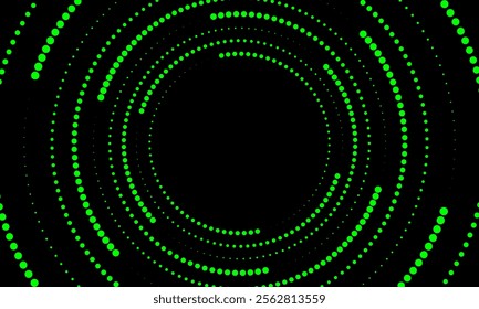 Sound wave rhythm lines spiral dynamic abstract vector background in circle dot shape.green