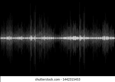 Sound wave rhythm on black background. Abstract motion audio signal symbol. Vector illustration