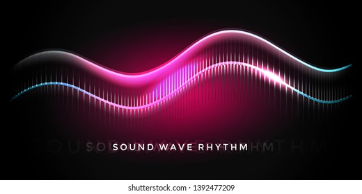 Sound wave rhythm on deep coral background. Abstract music pulse background. Audio voice rhythm radi wave, frequency spectrum vector illustration
