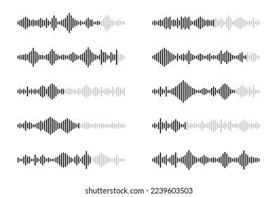 Sound wave set. Audio waves for voice messages. Sound waves for voice assistant and social media chat. Voice recognition frequency. Vector illustration.