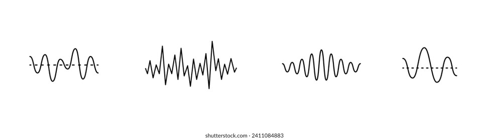 Conjunto de ondas sonoras. ondas de audio, ecualizador, elementos de señal de radio. Onda de sonido, iconos vectoriales de señales de música