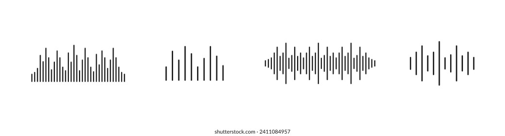 Sound wave set. Audio waves, Equalizer, radio signal elements. Sound wave, music signal vector icons