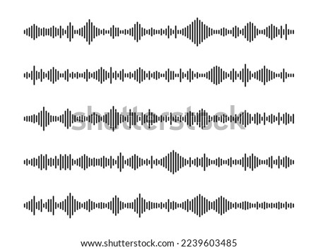 Sound wave set. Audio waves for voice messages. Sound waves for voice assistant and social media chat. Voice recognition frequency. Vector illustration.