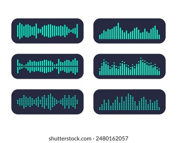 Sound Wave Set Vector Isolated on White. Podcasting Audio Sound Wave Abstract. Audio Sound Wave Set Vector.