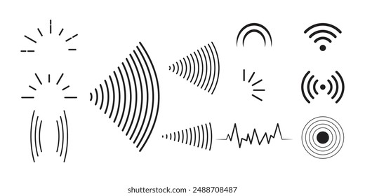 Sound wave set. Sound waves, Equalizer, Audio waves, Radio signal, Music. Recording. Analog and digital audio signal. Vector illustration. eps 10