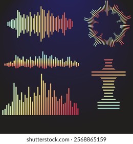 Sound wave set. Sound waves, Equalizer, Audio waves,