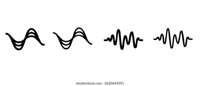 Sound wave set. Sound waves, Equalizer, Audio waves, Radio signal, Music. Recording. Vector illustration