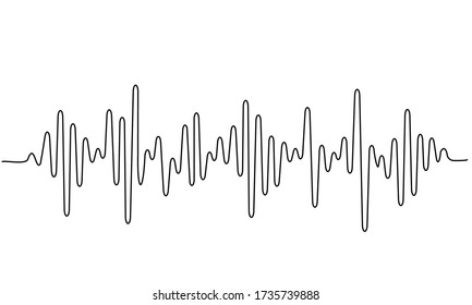 Sound wave shape with different amplitude. Continuous one line drawing. Vector illustration.