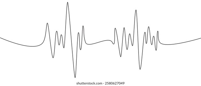Sound wave shape with different amplitude. Continuous one line drawing. Vector illustration.