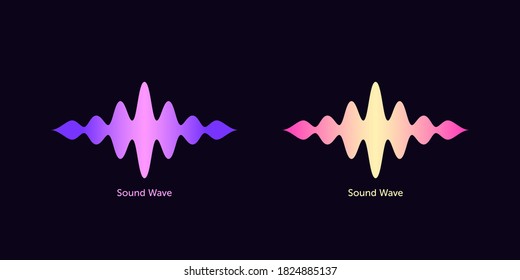 Sound wave shape for virtual voice assistant. Abstract audio wave, voice command control, acoustic waveform with gradient. Music equalizer, vector element for mobile interface