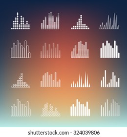 Sound wave shapes on blur background. Equalizer variations.