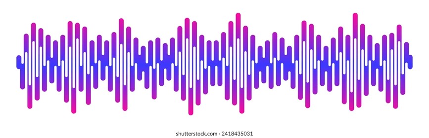 Signo de ondas sonoras, onda sonora musical en color rosa azul, forma de onda de línea digital y analógica, grabación de voz, ecualizador, señal electrónica